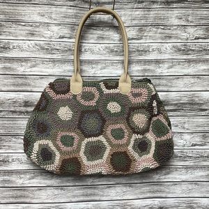 Large Mielie Hand Woven Recycled South Africa “Tortoise” Bag Muted Colors